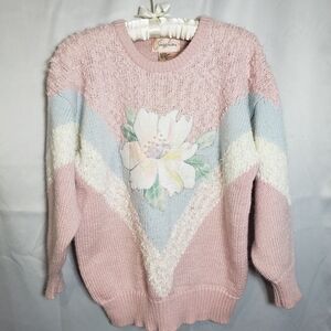 Jaclyn Smith Pink and Blue Floral Sweater